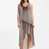 A-line dress with two-tone plissé pleats