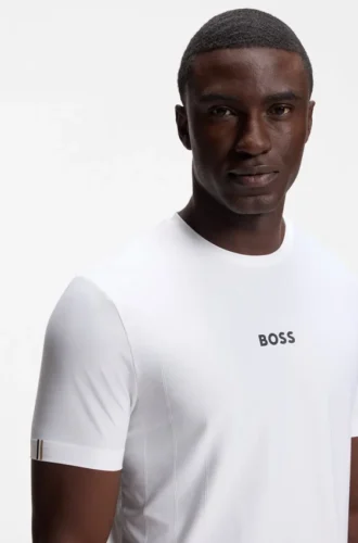 Active Jacquard-stripe slim-fit T-shirt with logo print