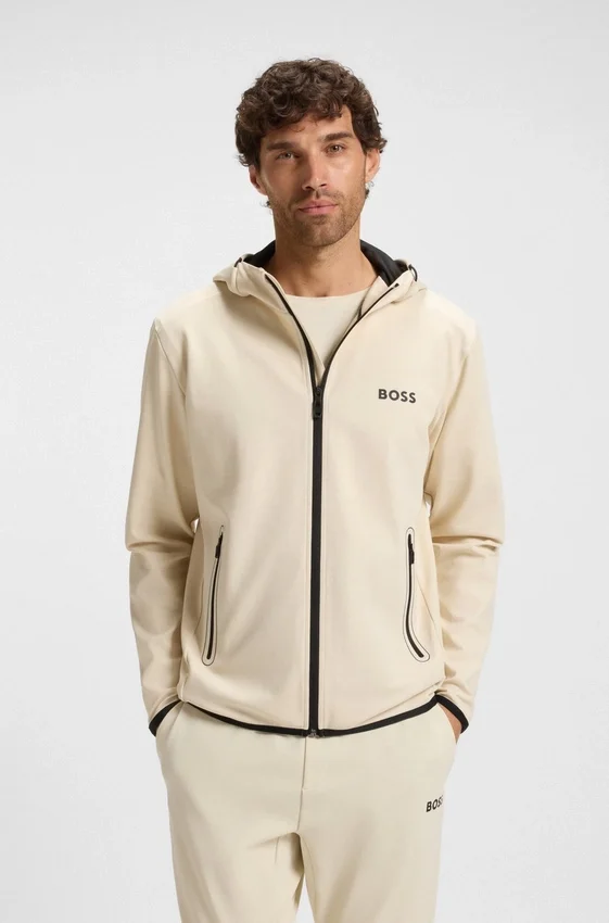 Active stretch-gabardine zip-up hoodie with thermoregulating technology Active stretch-gabardine zip-up hoodie with thermoregulating technology