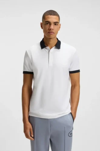 Active-stretch polo shirt in a cotton blend