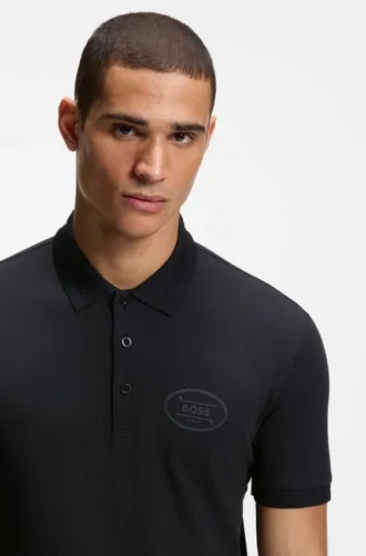 Active-stretch polo shirt in a cotton blend