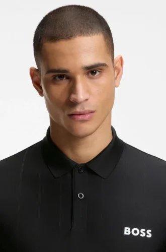 Active Stripe-jersey slim-fit polo shirt with four-way stretch