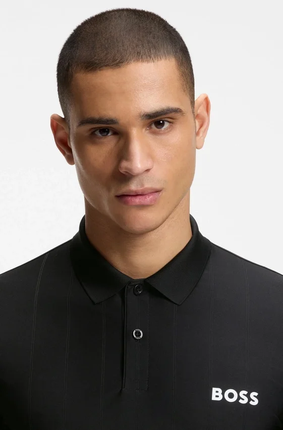 Active Stripe-jersey slim-fit polo shirt with four-way stretch Active Stripe-jersey slim-fit polo shirt with four-way stretch