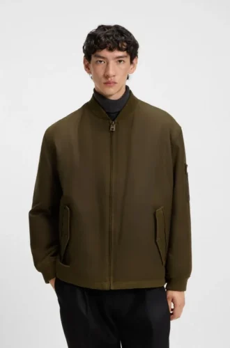 Adjustable-hem bomber jacket in waxed cotton