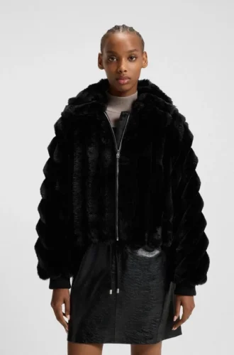 Adjustable-hem jacket in faux fur