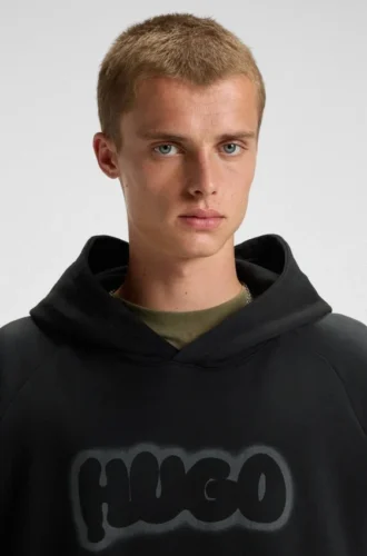 Airbrush-logo hoodie in cotton terry