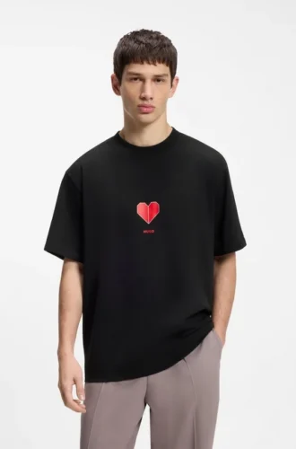 All-gender Cotton-jersey T-shirt with origami-heart prints
