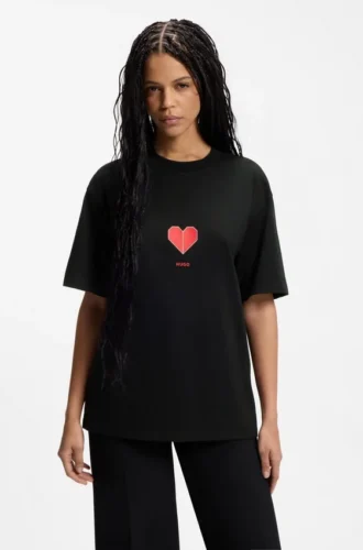 All-gender Cotton-jersey T-shirt with origami-heart prints