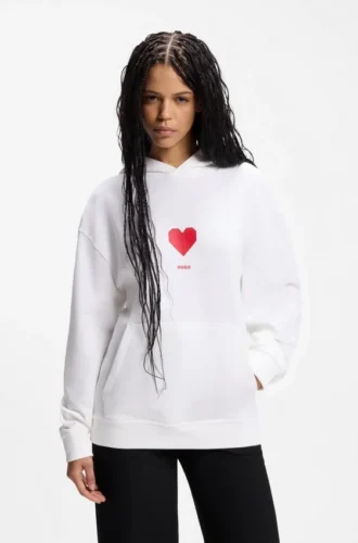All-gender Cotton-terry hoodie with origami-heart artwork