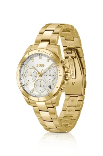 Alley gold-tone watch with silver-white dial
