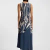 Asymmetric-hem dress in printed twill
