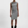 Asymmetric-neckline dress in a cotton blend