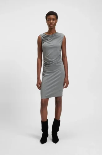Asymmetric-neckline dress in a cotton blend
