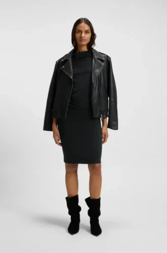 Asymmetric-neckline dress in a cotton blend