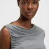 Asymmetric-neckline dress in a cotton blend