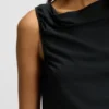 Asymmetric-neckline dress in a cotton blend