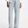 Azure-blue loose-fit jeans in rigid denim