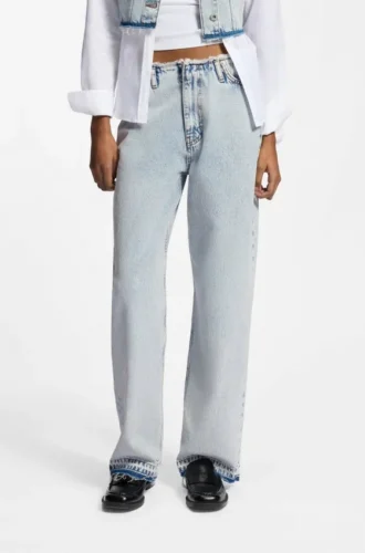 Azure-blue loose-fit jeans in rigid denim