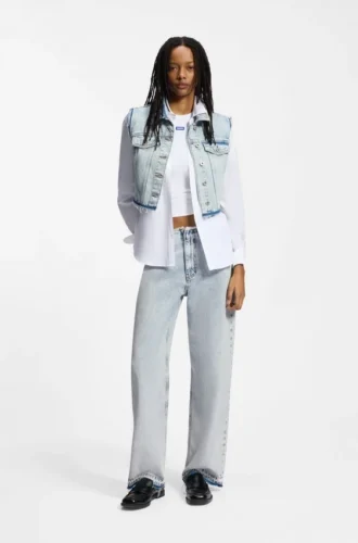 Azure-blue loose-fit jeans in rigid denim