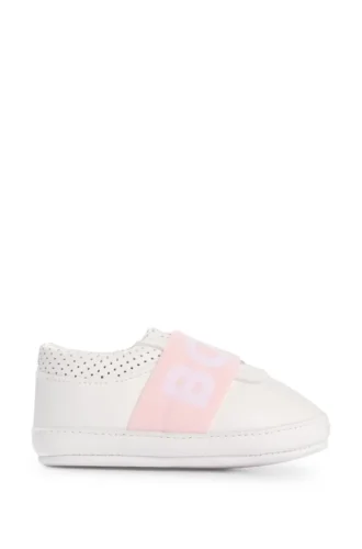 Baby logo-strap slippers in leather