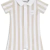 Baby romper in striped cotton with polo collar Baby romper in striped cotton with polo collar