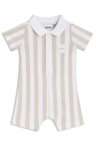Baby romper in striped cotton with polo collar