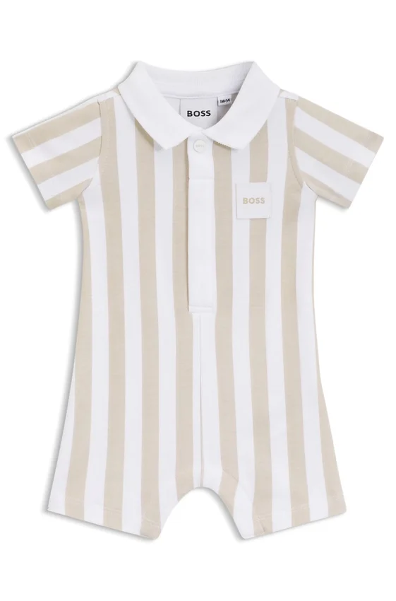 Baby romper in striped cotton with polo collar Baby romper in striped cotton with polo collar
