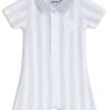 Baby romper in striped cotton with polo collar Baby romper in striped cotton with polo collar