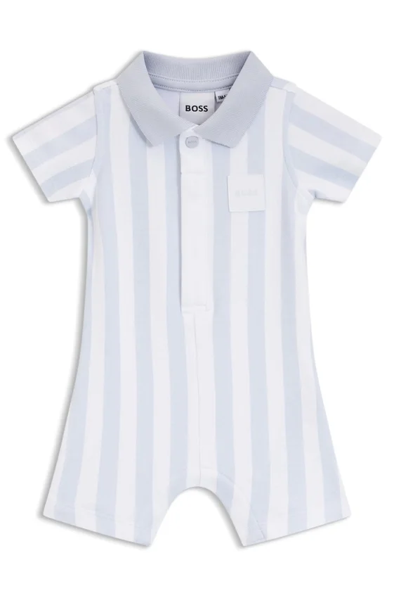 Baby romper in striped cotton with polo collar Baby romper in striped cotton with polo collar