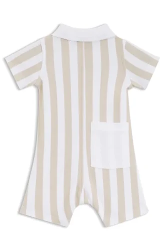 Baby romper in striped cotton with polo collar