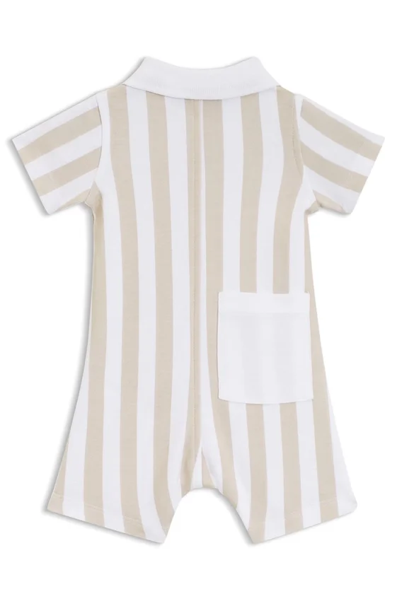 Baby romper in striped cotton with polo collar Baby romper in striped cotton with polo collar