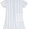 Baby romper in striped cotton with polo collar Baby romper in striped cotton with polo collar