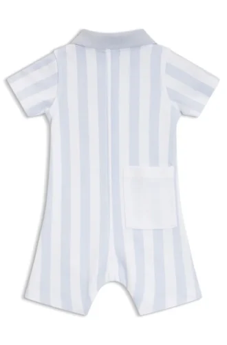 Baby romper in striped cotton with polo collar