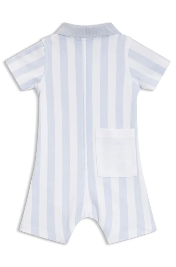 Baby romper in striped cotton with polo collar Baby romper in striped cotton with polo collar