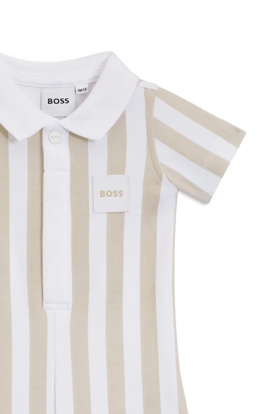Baby romper in striped cotton with polo collar Baby romper in striped cotton with polo collar