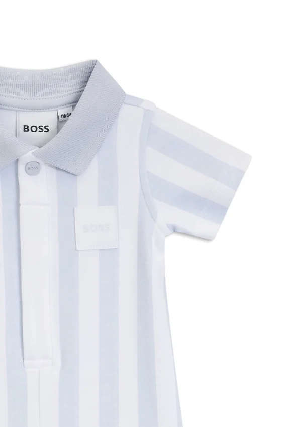 Baby romper in striped cotton with polo collar Baby romper in striped cotton with polo collar