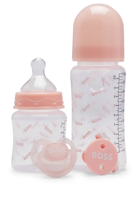 Baby set with dummy, dummy clip and two bottles Baby set with dummy, dummy clip and two bottles