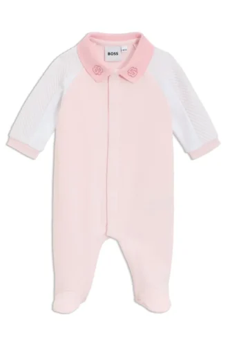 Baby sleepsuit in cotton-blend jersey and terry