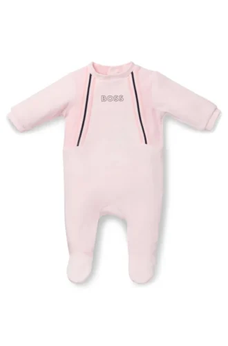 Baby sleepsuit in velvet with logo print