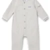 Baby stretch-cotton all-in-one with herringbone print