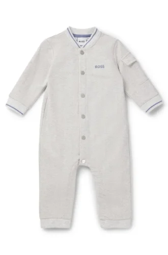 Baby stretch-cotton all-in-one with herringbone print