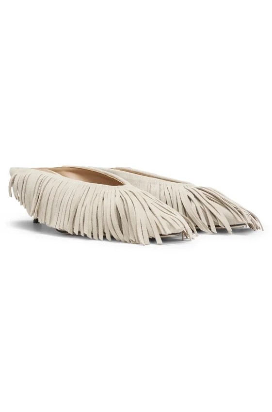 Backless suede mules with fringing Backless suede mules with fringing