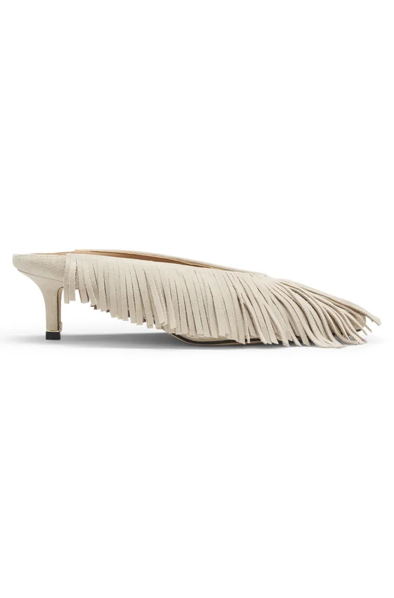 Backless suede mules with fringing Backless suede mules with fringing