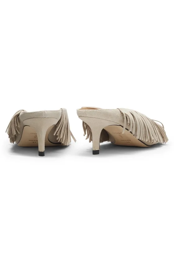 Backless suede mules with fringing Backless suede mules with fringing