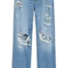 Baggy-fit jeans in blue distressed denim