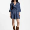 Balloon-sleeve dress with wrap front