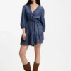 Balloon-sleeve dress with wrap front