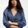 Balloon-sleeve dress with wrap front