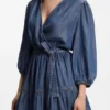 Balloon-sleeve dress with wrap front