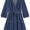 Balloon-sleeve dress with wrap front